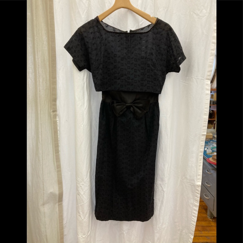Vintage hand stitched cotton blk eyelet dress